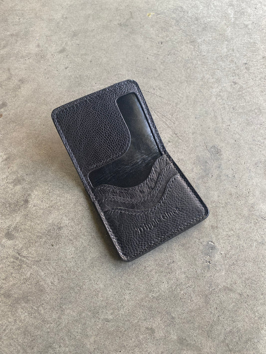 Black Ostrich Leg Leather Wallet