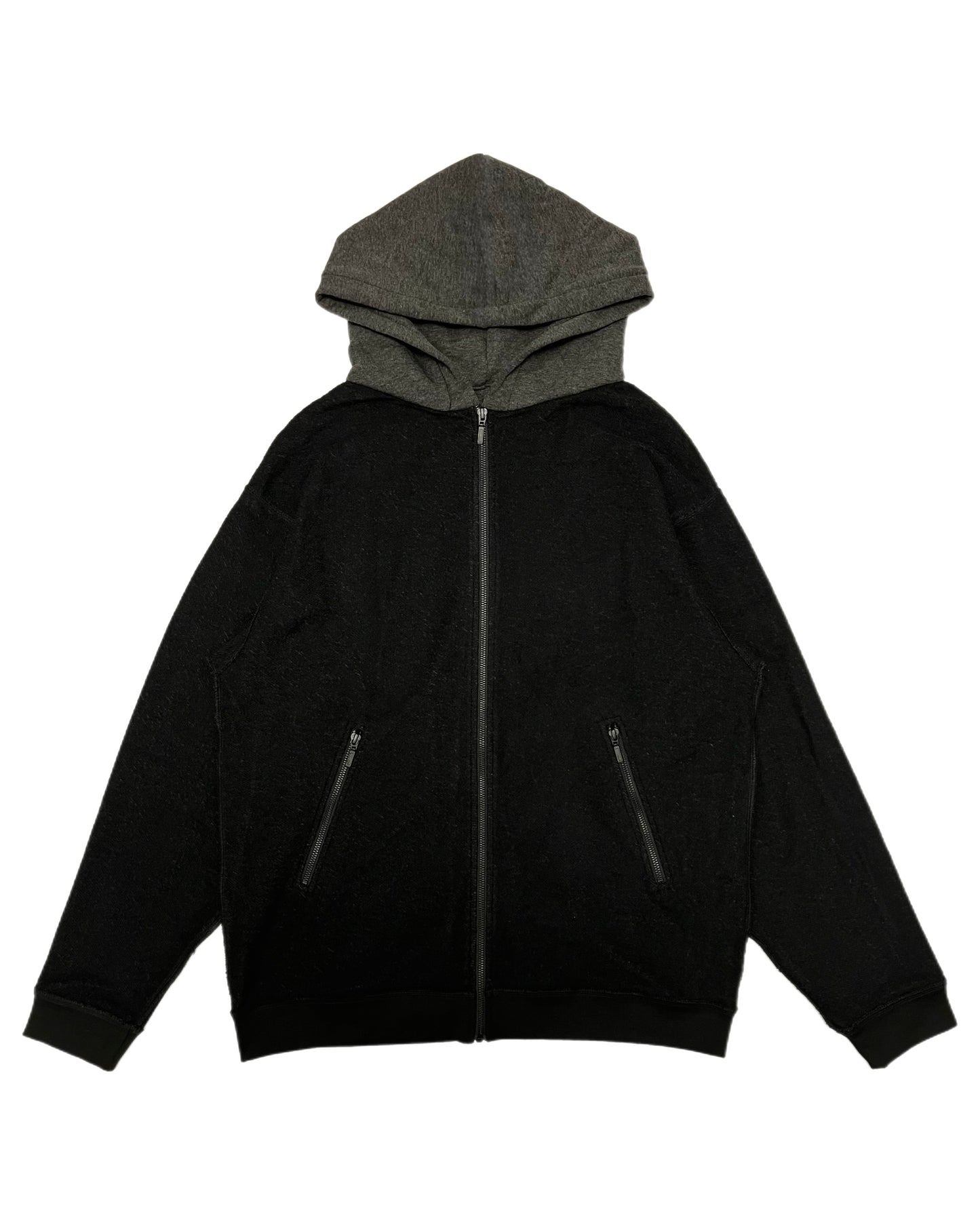 “ROUGH” Inside-Out Oversized Basic V Zip Hoodie