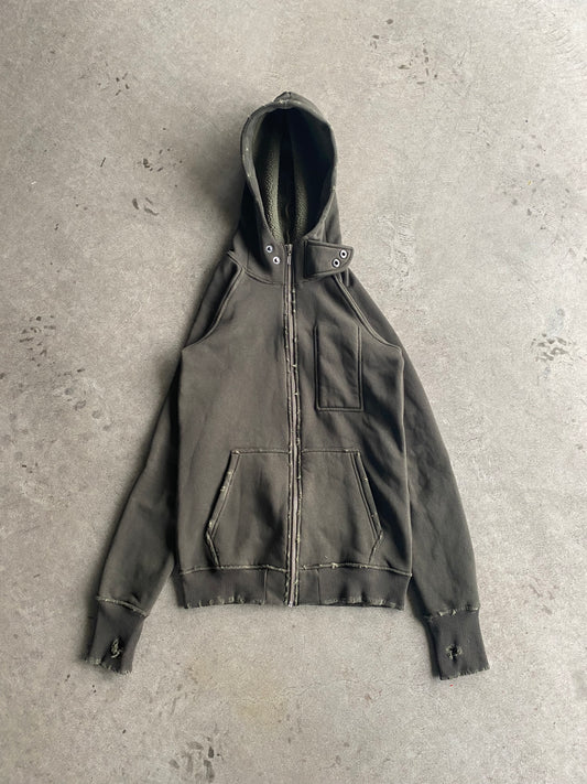 D/D Dye Distressed Zipper Hybrid Graphite Khaki Hoodie