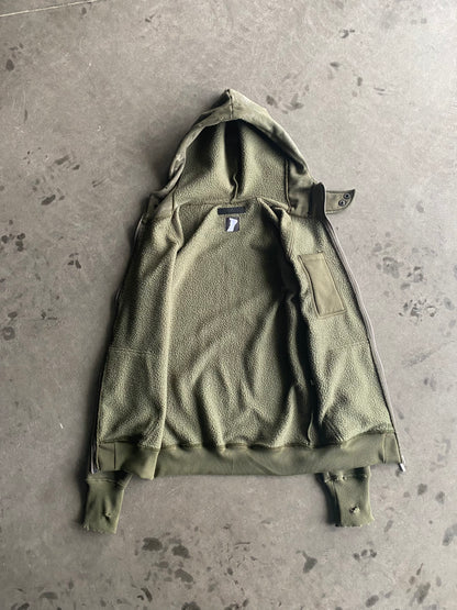 W/D Waxed Distressed Zipper Khaki Hoodie