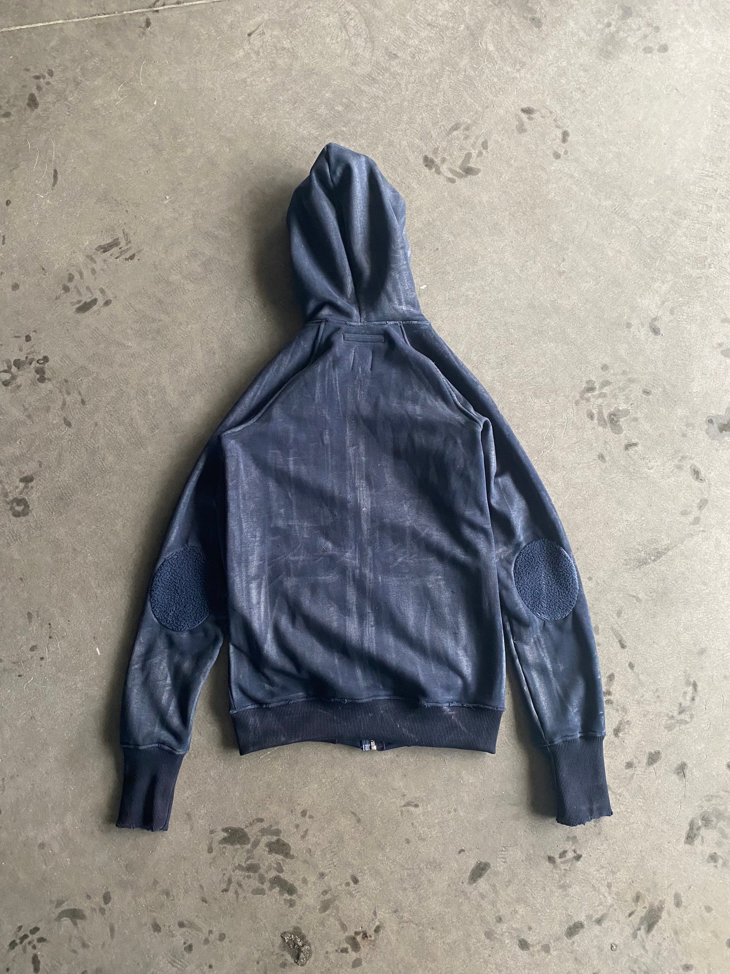 W/D Waxed Distressed Zipper Dark Blue Hoodie