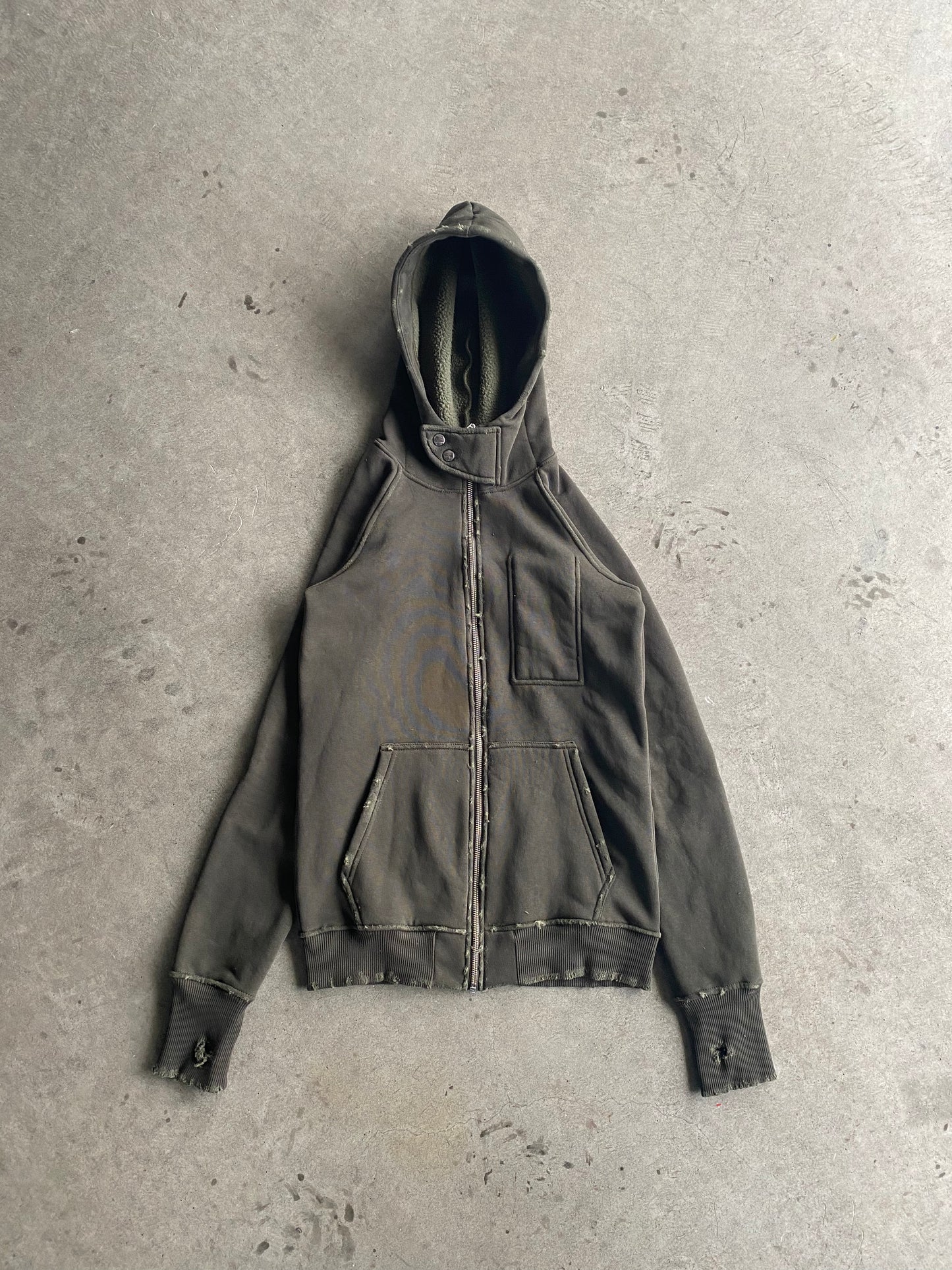 D/D Dye Distressed Zipper Hybrid Graphite Khaki Hoodie