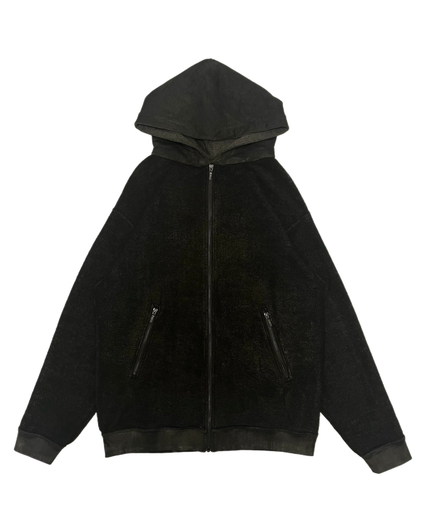 “ROUGH” Inside-Out Oversized Painted V Zip Hoodie