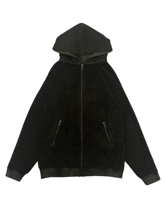 “ROUGH” Inside-Out Oversized Painted V Zip Hoodie