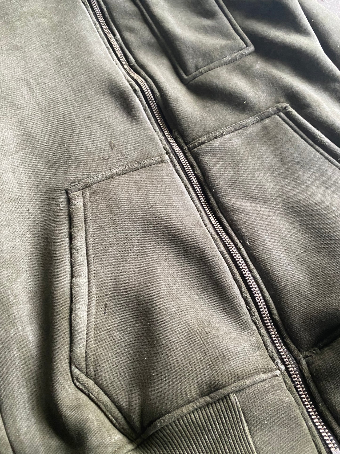 W/D Waxed Distressed Zipper Khaki Hoodie