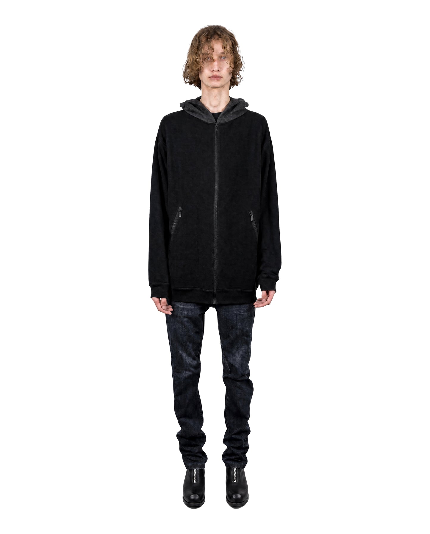 “ROUGH” Inside-Out Oversized Zip Hoodie